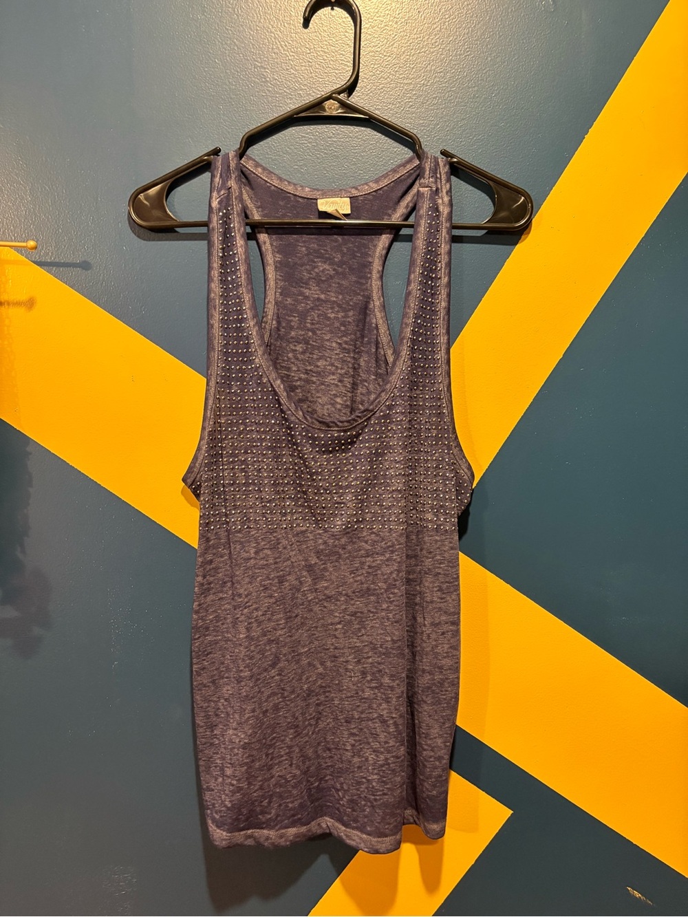 Vanity Navy & Silver Studded Scoop Neck Burnout Tank NWOT